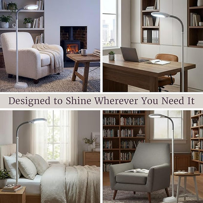 Bedford Home Floor Lamp - Full Spectrum Natural Sunlight Lamp with Bendable Neck - Reading, Craft, Studying, and Esthetician Light (Beige)