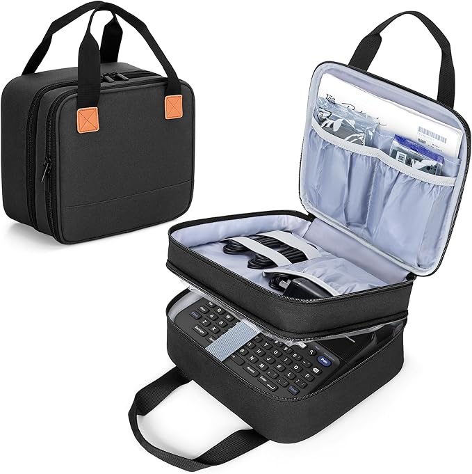 LUXJA Label Maker Carrying Case Compatible with Brother P-Touch PT-D610BT / PT-D410 / PT-D460BT, Storage Bag for Brother Label Printer with Multiple Pockets, Black
