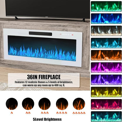 VITESSE TV Stand Fireplace with 36" inch Electric Fireplace Up to 90" TVs, LED Light Entertainment Center, 80" Modern Wood High Gloss with Highlight Storage Cabinet for Living Room (Gray)