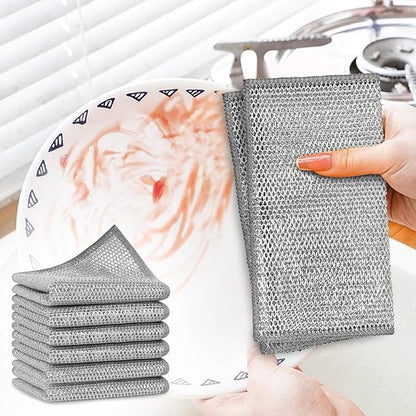 Double-Layer Steel Wire Cleaning Cloth - Non-Scratch Wire Dishcloth Rag Heavy Duty Scrub Pads Multi-Purpose Silver Mesh Scouring Pads for Dishes, Pots, Pans (20PCS)