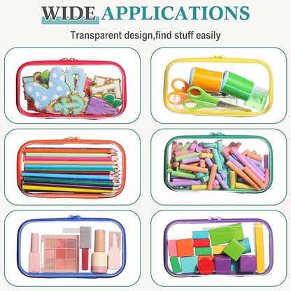 Sanwuta 6 Pcs Clear Hard Zipper Case Plastic Zipper Pouches Transparent Makeup Bag Pencil Case Pouches Toiletry Diaper Bag for Travel Toy Storage Organizer Bins