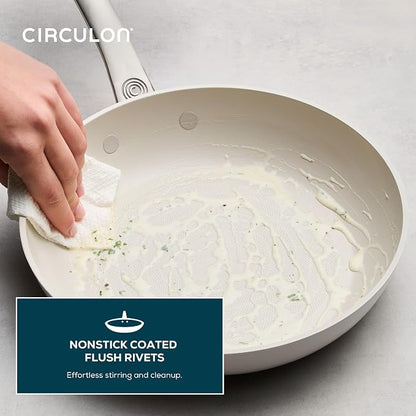 Circulon Halo with LaserDefense Ceramic Nonstick Cookware Set, 11-Piece Pots and Pans Set, Pearl White
