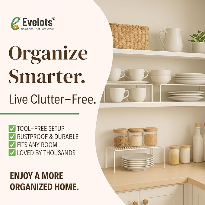 Evelots Wire Rack Cabinet Shelf Organizer -2 Pack Sturdy Metal Cabinet Riser Shelf - Double Space-Great for Kitchen, Freezer, Pantry -Rustproof