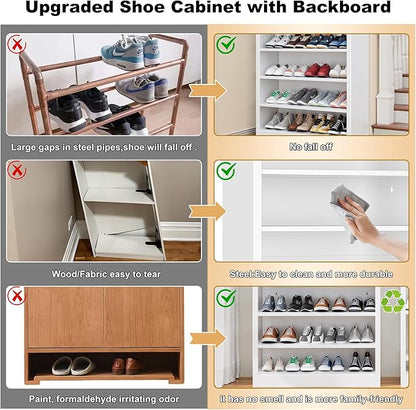 7-Tier Heavy Duty Steel Storage Shoe Rack - Adjustable Shelving Unit with Back Panel for Home, Office & Garage Use - 55" Tall Metal Shoe Organizer Shelf (White, 7 Tier-55 H*27.6W)