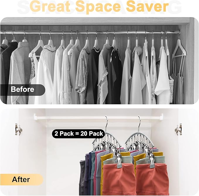 Volnamal Legging Organizer for Closet, Metal Yoga Pants Hanger w/Rubber Coated 4 Pack w/10 Clips Hold 40 Leggings, Hangers Space Saving Hanging for Closet Organizers and Storage-Gray