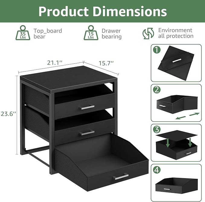 BOLUO Closet Drawers Black 3 Drawer Dresser for Closet Organizers and Storage Bedroom Dorm Modern