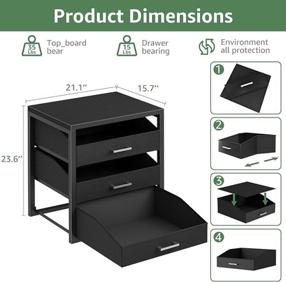 BOLUO Closet Drawers Black 3 Drawer Dresser for Closet Organizers and Storage Bedroom Dorm Modern