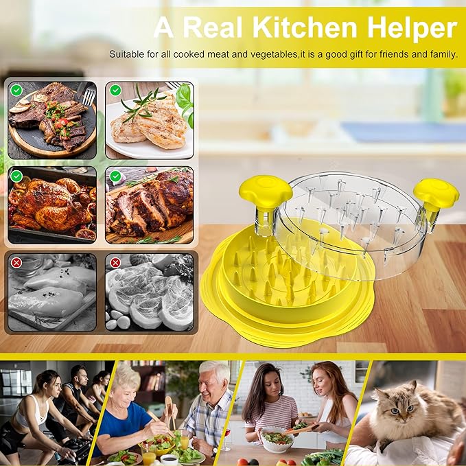 Chicken Shredder Tool Twist Large Chicken Breast Shredder with Brush&Fork, Visible Meat Shredder Machine, Strong Anti-Slip Strip, Ergonomic Handle, BPA Free, Suitable for Pork Beef Chicken(Yellow)