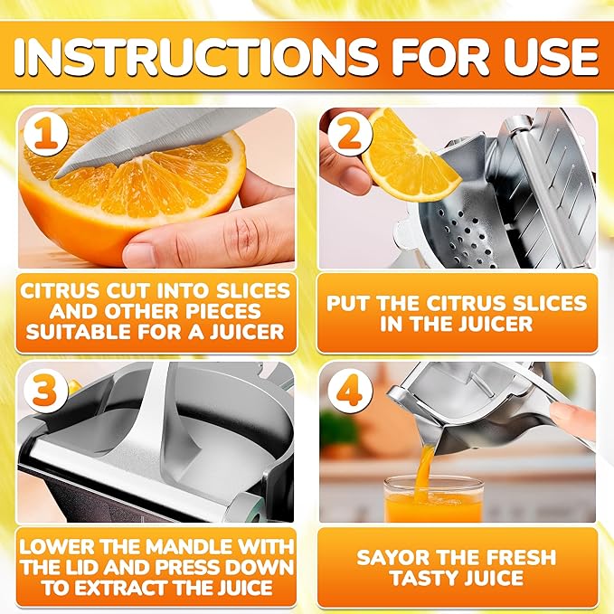 Manual Juicer Hand Press with Ergonomic Heavy Duty Handle – Pour Spout for Mess-Free Pouring, Aluminum Alloy Hand Juicer Squeezer | 0.6 L Bowl – Juice Press for Orange, Lime & 4th of July Lemonade