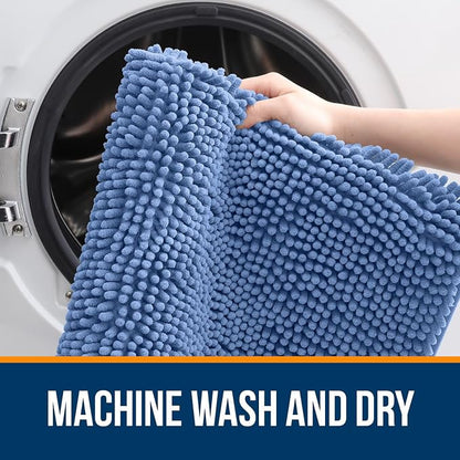OLANLY Bathroom Runner Rugs 47x20, Soft Absorbent Chenille Bath Rugs, Rubber Backing Quick Dry, Machine Washable Long Bath Mats for Bathroom, Tub and Shower, Home Decor Accessories, Cornflower Blue