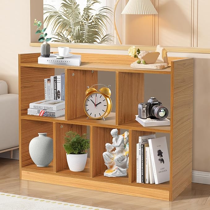 Cube Bookshelf Storage Organizer, 7-Cube Open Bookcase Shelf, Modern Particle Board Display Shelf for Living Room, Bedroom, Home Office