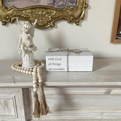 Decorative Books for Home Decor, White Faux Books for Decoration, Rustic Farmhouse Stacked Display Books (with God All Things are Possible)