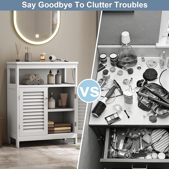 White Bathroom Storage Cabinet with Shutter Doors, 31.5 x 23.6 x 15.7 in Freestanding Floor Cabinet with Removable Shelf, for Bathroom, Living Room, Kitchen