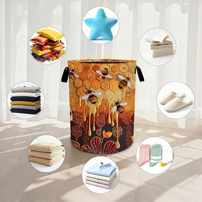 Bee Laundry Basket Waterproof Laundry Hamper Foldable Laundry Bag with Handles for Bedroom, Bathroom, Office, Clothes Storage