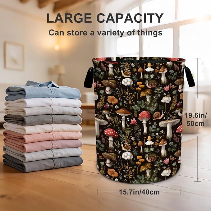 Mushroom Laundry Basket Waterproof Laundry Hamper Foldable Laundry Bag with Handles for Bedroom, Bathroom, Office, Clothes Storage
