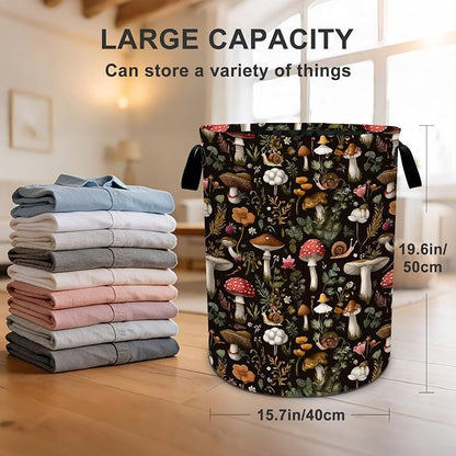 Mushroom Laundry Basket Waterproof Laundry Hamper Foldable Laundry Bag with Handles for Bedroom, Bathroom, Office, Clothes Storage