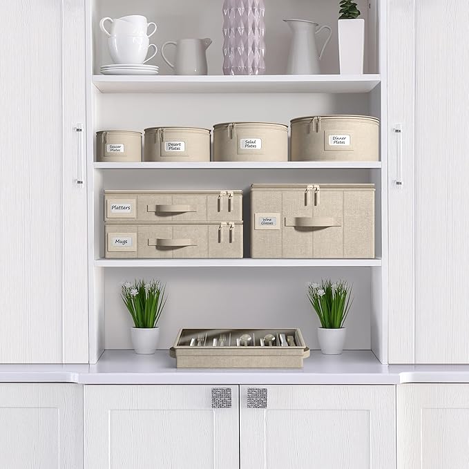 Sorbus China Storage Containers - Hard Shell, Handles & Felt Dividers - Serving Platter Storage Rack & Organizer - Christmas Platter Storage