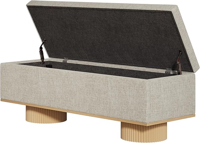 Tribesigns 50.39" Storage Bench with Padded Seat Cushion, Upholstered Shoe Bench with Flip Up Storage for Bedroom, Living Room, Entryway, Load up to 330 lb, Beige + Wood Color