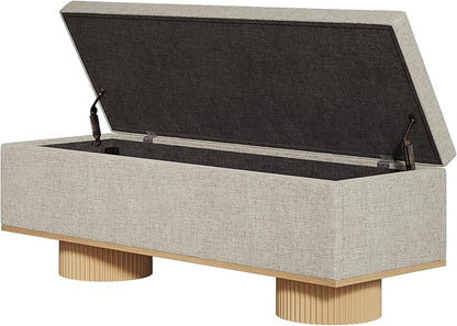 Tribesigns 50.39" Storage Bench with Padded Seat Cushion, Upholstered Shoe Bench with Flip Up Storage for Bedroom, Living Room, Entryway, Load up to 330 lb, Beige + Wood Color