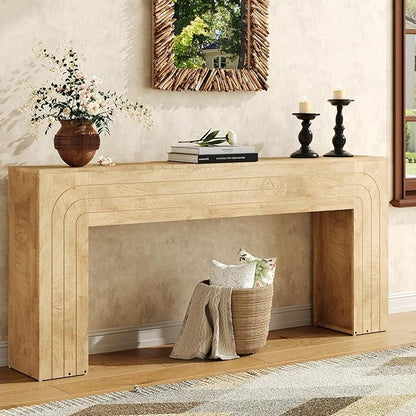 70.9-Inch Long Console Table, Farmhouse Entryway Table with Handcrafted Line Detailing, Wood Narrow Sofa Table for Living Room, Hallway, Foyer, and Behind Couch