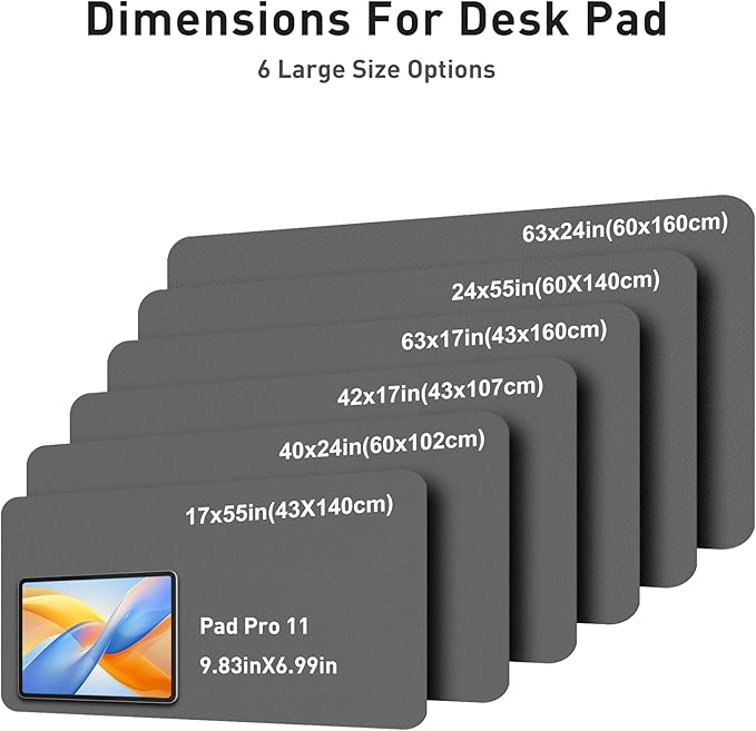 Aothia Faux Leather Desk Mat - Large Mouse Pad, Non-Slip PU Leather Blotter, Waterproof Writing Surface for Office and Home (Grey, 63" x 24")