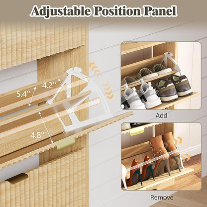 Shoe Cabinet Storage for Entryway with 6 Flip Drawers, Fluted Narrow Shoe Organizer with Wooden Legs, Freestanding Slim Shoe Storage Hidden Shoe Rack Organizer for Front Door Entrance, Oak