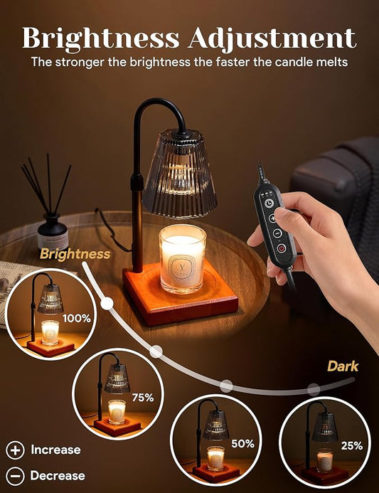 Candle Warmer Lamp with Timer, Dimmable Candle Warmer for Home Decor, Birthday Gifts for Women Mom, Adjustable Height Wax Melt Warmer with 2 Bulbs, Black