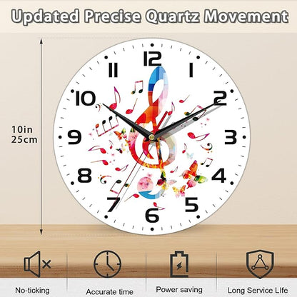 Clock for Living Room, Colorful Music Notes Wall Clock, Contemporary Home Decor Easy to Read Wall Clock for Living Room, Bedroom, Bathroom and Kitchen, 10 Inch