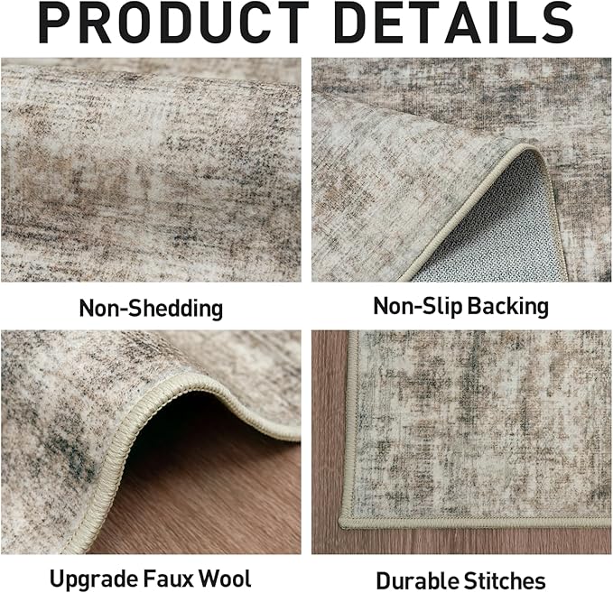 9x12 Area Rugs Washable Rug: Modern Abstract Living Room Rug Soft Anti-Skid Thin Carpet Indoor Floor Non-Shedding Carpets for Bedroom Dining Room Farmhouse Nursery Home Office Brown Black