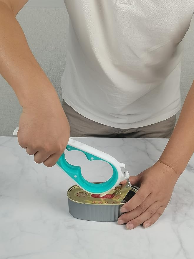 Otstar Jar Opener Bottle Opener and Can Opener for Weak hands, Seniors with Arthritis and Anyone with Low Strength, Mutil Jar Opener Get Lids Off Easily (White and Cyan)