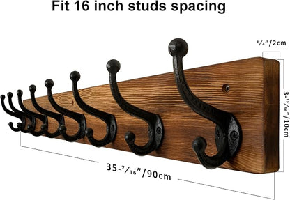 WEBI Rustic Coat Rack Wall Mount,35.43" Long 8 Cast Iron Coat Hooks Wall Mounted,Heavy Duty Wall Coat Hanger Hooks for Hanging Jacket,Clothes,Brown