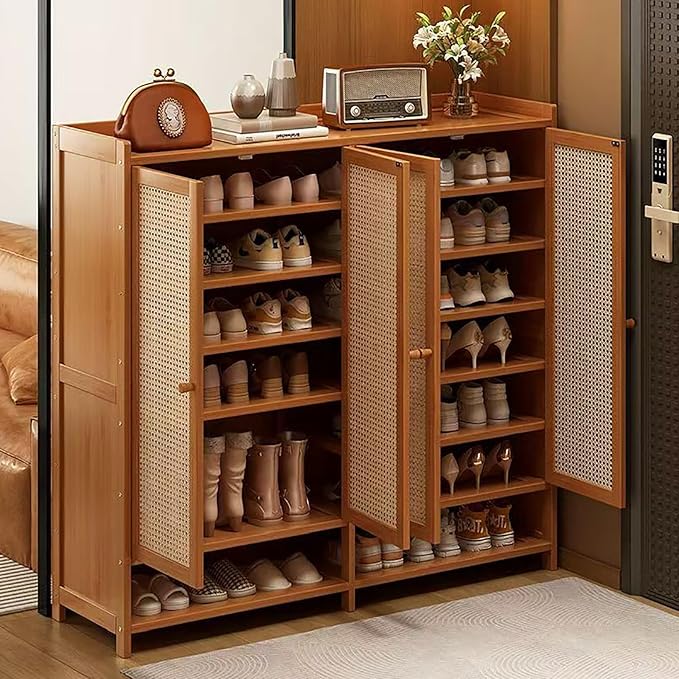 7-Tier Bamboo Shoe Cabinet，Shoe Storage Cabinet with Doors, 36-40 Pairs Freestanding Shoes Cabinet Organizer, Large Shoe Cabinet for Entryway, Hallway, Living Room