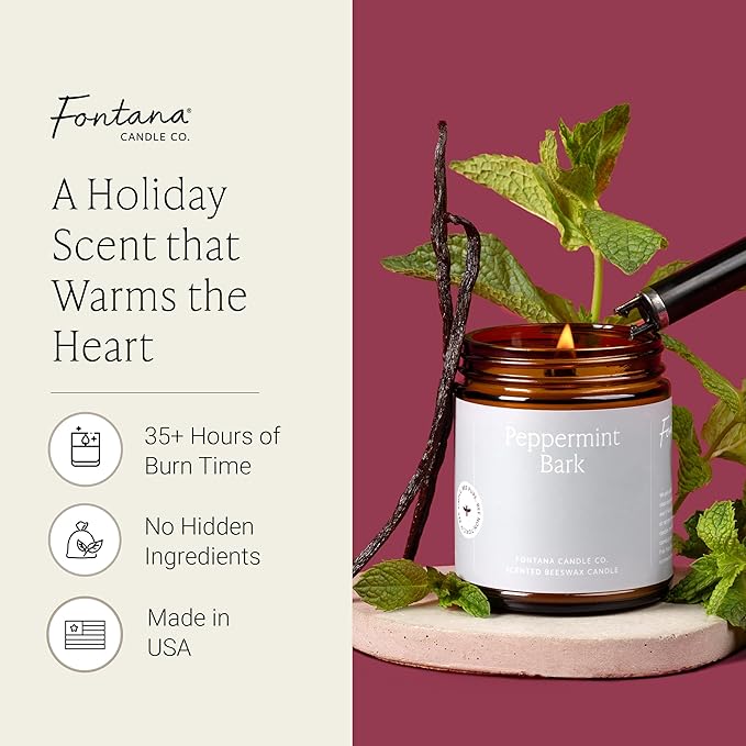 Fontana Candle Co Wood Wick Beeswax Jar Candles, Peppermint Bark - Made with Coconut Oil & Pure Essential Oils – Clean Burn, Long Lasting and Non-Toxic Candles for Home & Room Decor