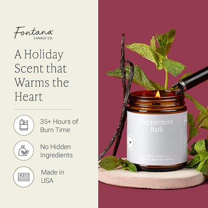 Fontana Candle Co Wood Wick Beeswax Jar Candles, Peppermint Bark - Made with Coconut Oil & Pure Essential Oils – Clean Burn, Long Lasting and Non-Toxic Candles for Home & Room Decor