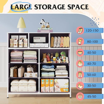 WLIVE 9 Drawer Dresser, Fabric Storage Tower for Bedroom, Hallway, Closet, Tall Chest Organizer Unit for Bedroom with Fabric Bins, Steel Frame, Wood Top, Easy Pull Handle, Purple