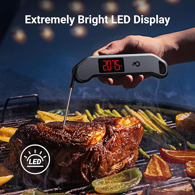 Meat Thermometer Digital, 1 Sec Instant Read, ±0.5℉ Accuracy NIST Certified Food Thermometer, Auto-Rotate, LED Screen, Highly Waterproof Cooking Thermometer for Fathers Day, Gifts for Him Dad Men