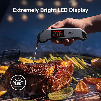 Meat Thermometer Digital, 1 Sec Instant Read, ±0.5℉ Accuracy NIST Certified Food Thermometer, Auto-Rotate, LED Screen, Highly Waterproof Cooking Thermometer for Fathers Day, Gifts for Him Dad Men