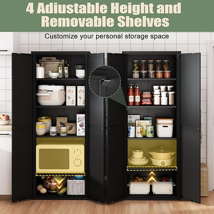 71" Tall Kitchen Pantry Storage Cabinet, Black Metal Storage Cabinets with Doors and Adjustable Shelves,5 Tier Freestanding Kitchen Cupboard for Dining Room Office Bathroom