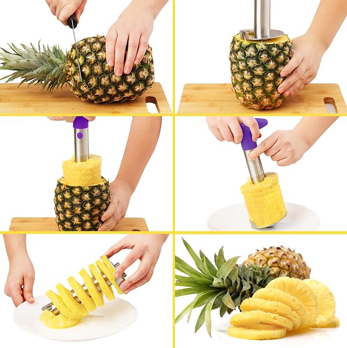 Zulay Kitchen Pineapple Corer and Slicer Tool – Stainless Steel Pineapple Cutter with Eye Remover Tool – Ergonomic Handle & Easy Core Remover – Reinforced Heavy-Duty Blade – Purple
