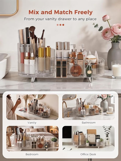 Booklov Rotating Makeup Organizer for Vanity, Large Capacity Cosmetic Display Case, Clear Acrylic Countertop Beauty Storage Holder for Skincare, Brush Eyeshadow Lipstick, Counter Desk, Crystal Clear