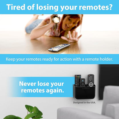TotalMount Hole-Free Remote Holder – Eliminates Need to Drill Holes in Your Wall (Premium Black Holder for 2 or 3 Remotes)