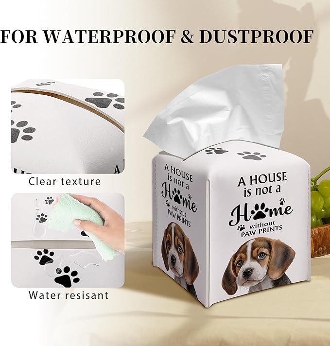 Grace Yonks Cute Beagle Tissue Box Cover Square, Beagle Dog Cube Case for Facial Tissues, 5.2" PU Leather(027)