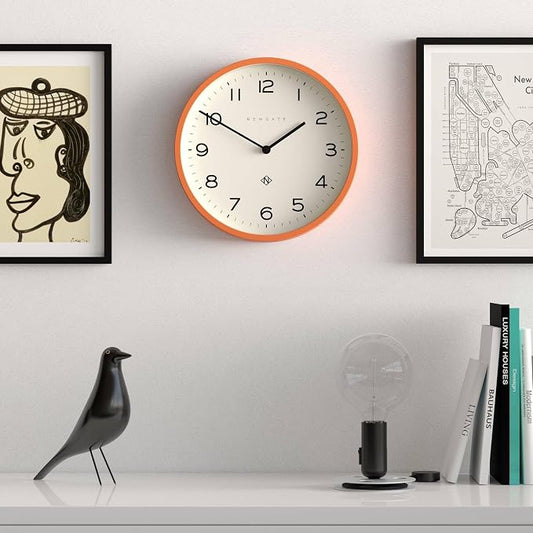 NEWGATE® Number Four Echo wall Clock | Modern Round Clock | 30cm | Orange | Easy to Read Numbers | Ideal for Kitchen, Living Room or Office