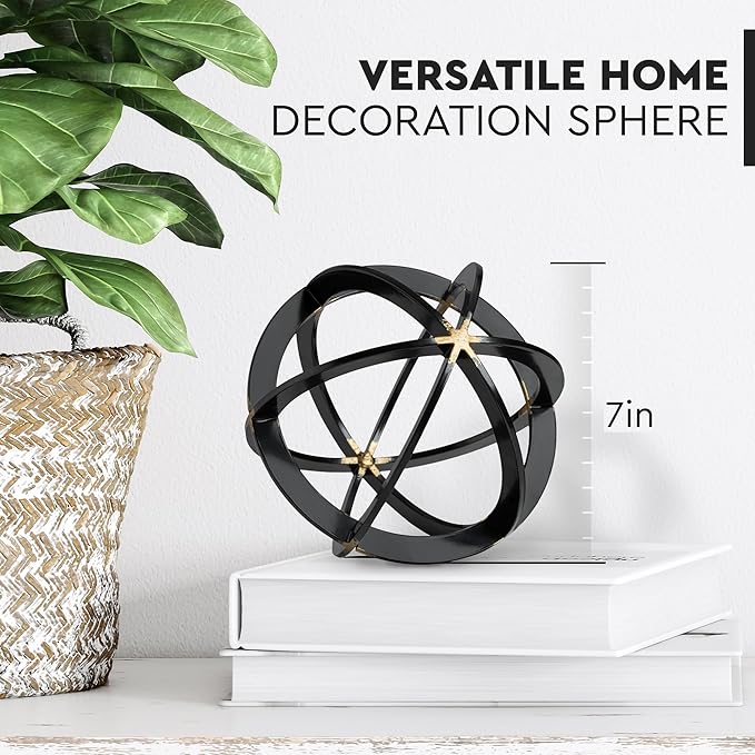 Everydecor Decorative Sphere for Home Decor - Black & Gold, Hand Painted, Modern Decorative Balls for Living Room, Bedroom, Kitchen, Bathroom, Office - Table Decorative Orbs for Centerpiece