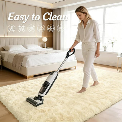 OLANLY 2x8 Machine Washable Runner Rugs for Hallway, Soft Fluffy Shaggy Bedside Rugs for Bedroom, Living Room, Indoor Floor Carpet for Kids Girls and Boys, Nursery Rooms, Home Decor Aesthetic, Cream