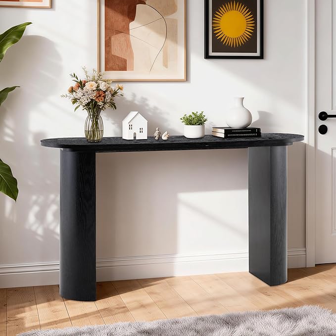 55 Inch Console Table, Modern Entryway Table with Rounded Corners, Narrow Sofa Table Behind Couch for Foyer, Hallway, Living Room,Black