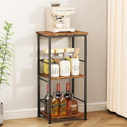 SWTYMIKI Coffee Bar Cabinet for Home - 3-Tier Sturdy Farmhouse Coffee Stand Station Multi-Purpose Buffet Sideboard - Kitchen Bar Table for Living Room, Corner, Small Space, Espresso