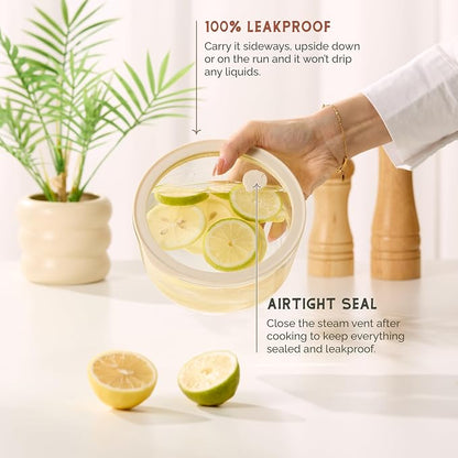 Vase and Vessel Non-Toxic Glass Storage Container Set, Borosilicate Glass, Tempered Glass Lids, Baking Pan, Airtight with Vents, Microwave, Oven & Dishwasher Safe (Circular, Set of 4)