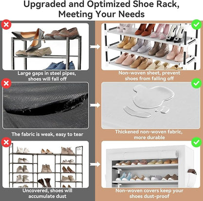 LANTEFUL Shoe Rack with Covers 10 Tier Tall Shoe Rack Organizer Large Capacity Shoe Shelf Storage 40 Pairs Space Saving Free Standing Shoe Storage Organizer for Closet, Entryway, Dorm, White