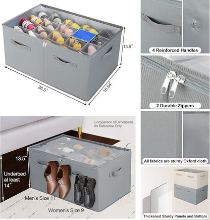 TOPIA HOME Shoe Organizer for Closet, Foldable Shoe Box with Adjustable Dividers and Clear Cover, Space Saving Shoe Storage Organizer Cabinet with Reinforced Handles, Fits 20 Pairs, Gray, TP10G